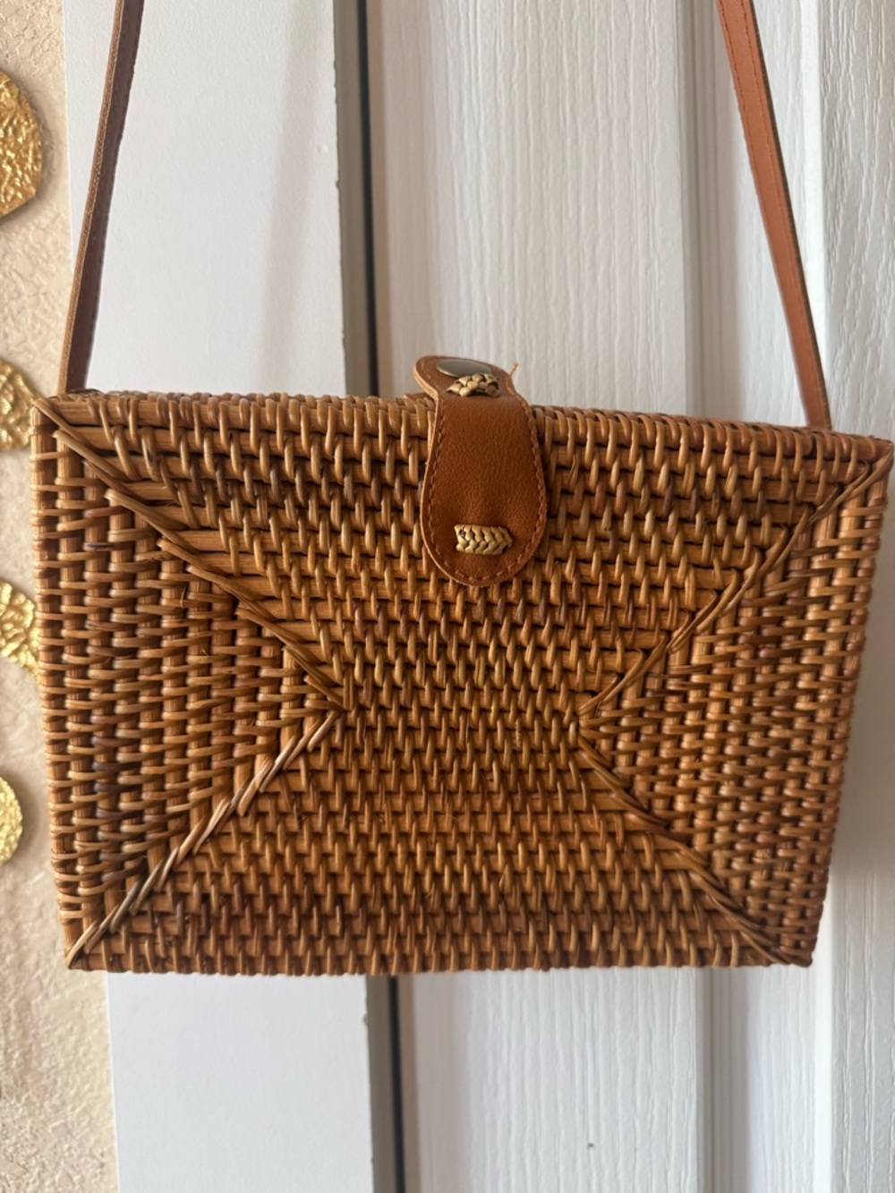 Woven Rattan Crossbody Bag in Brown